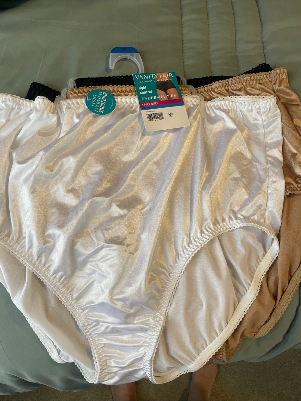 Vanity Fair Satin Light Control Briefs - White + Nude + Black Set size 5XL NWT